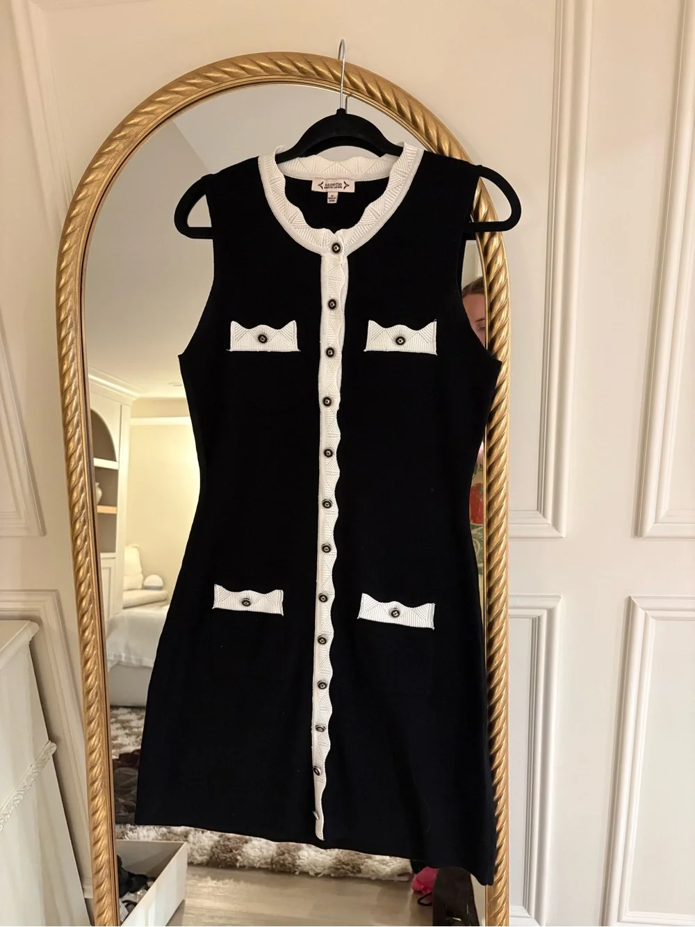 Nanette Lepore Black Sleeveless Shift Dress with White Trim